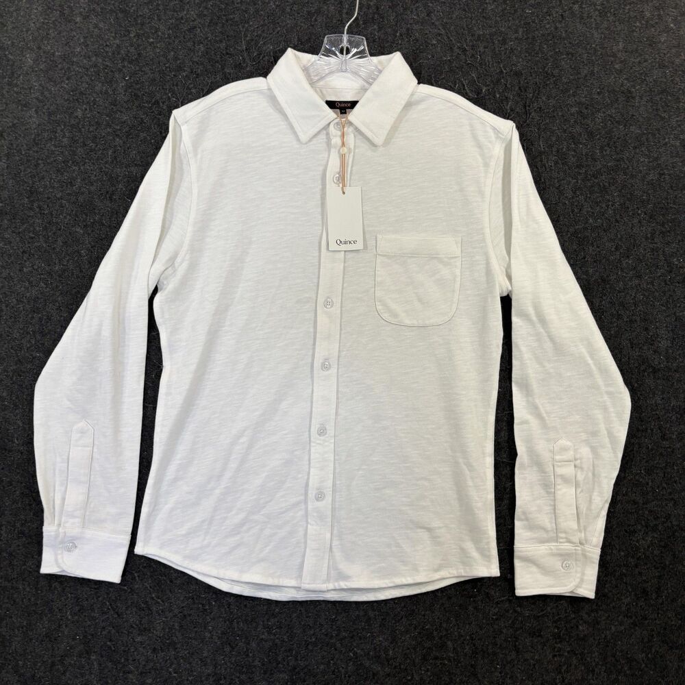 Quince Shirt Men's Medium White Organic Cotton Slub Long Sleeve Button Up Pocket